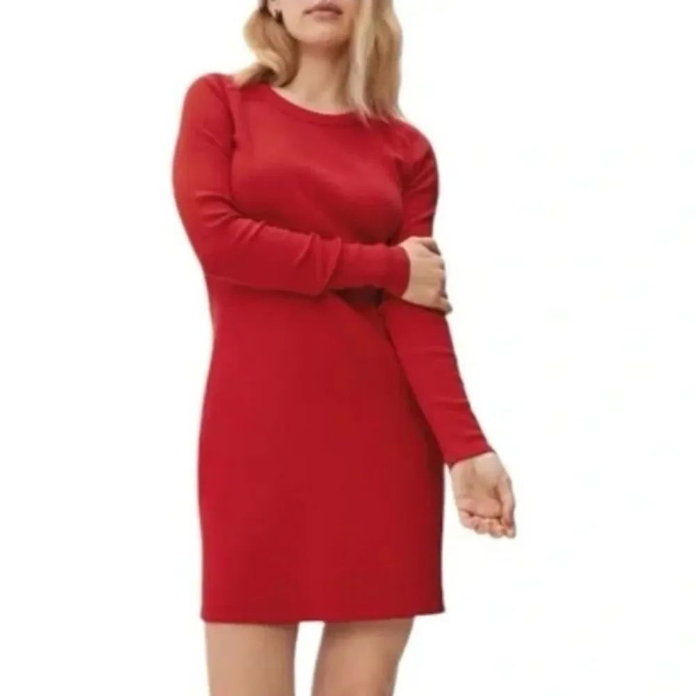 NWT Everlane The Ribbed Mini Dress Long Sleeve Red Organic Cotton Crew S
